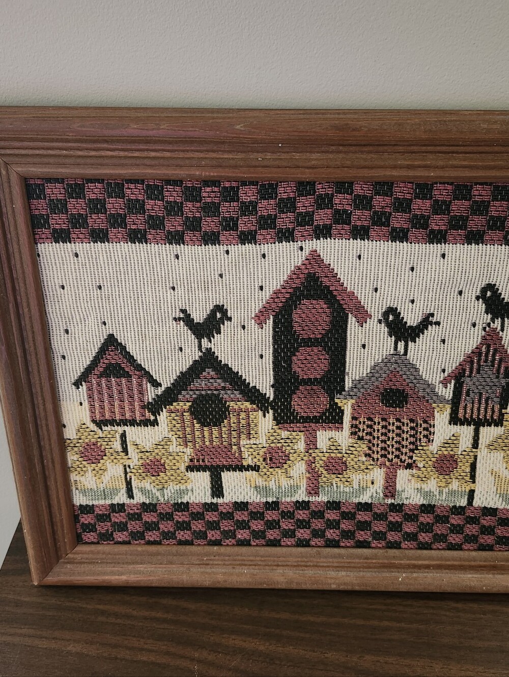 Vintage Framed Pink and Black Birdhouse Needlepoint/tapestry Wall Art